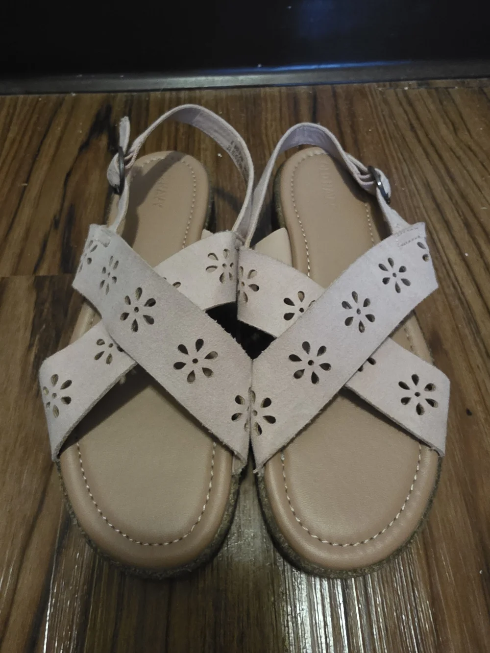 Old Navy Girls Floral Cutout Crisscross Slingback Sandals - Beige